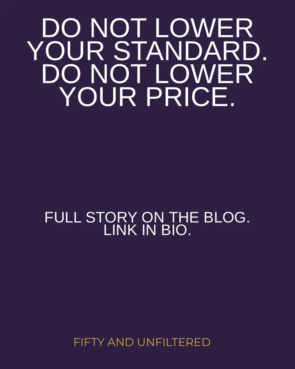 Do not lower your standard. Do not lower your price. Full story on the blog. Link in bio. Plain plum slide with white and gold lettering.